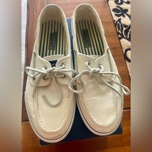 Sperry Men’s Canvas Boat Shoes — Cream/Tan